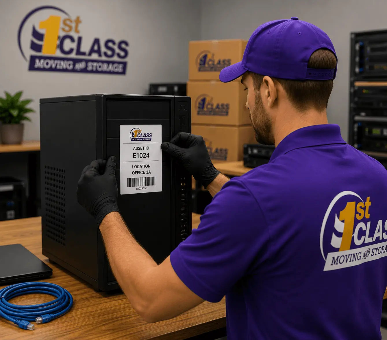 Organized equipment tracking, Computers, servers, files, furniture, and other assets are labeled and logged so they arrive where they belong.