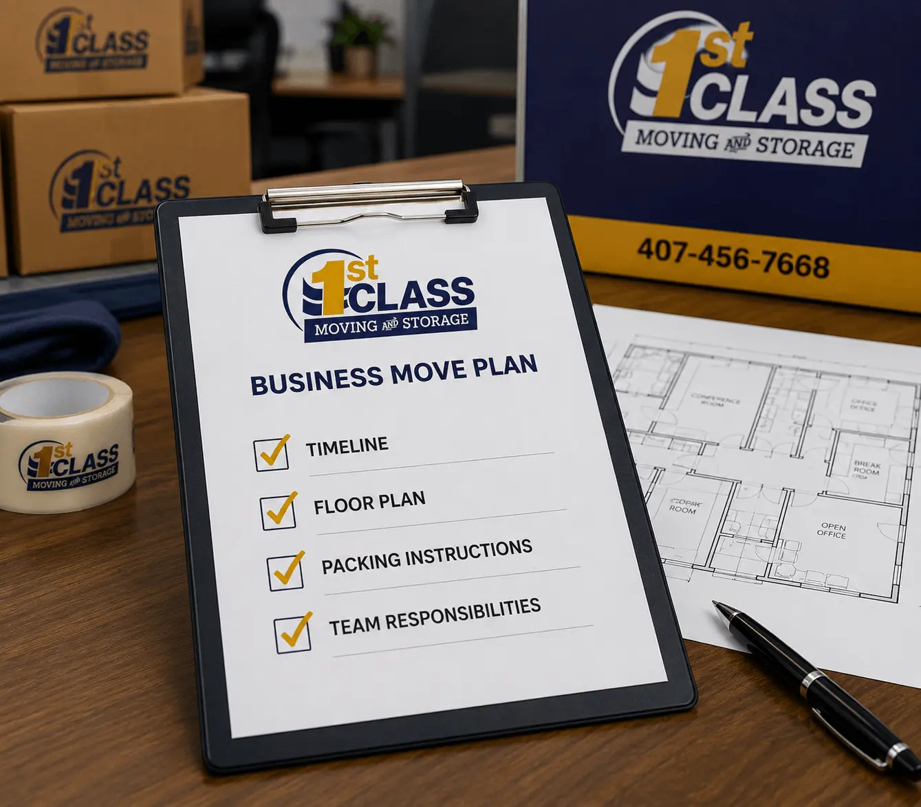 A written move plan, Before moving day, you receive a clear timeline, floor plan, packing instructions, and responsibilities for your team.